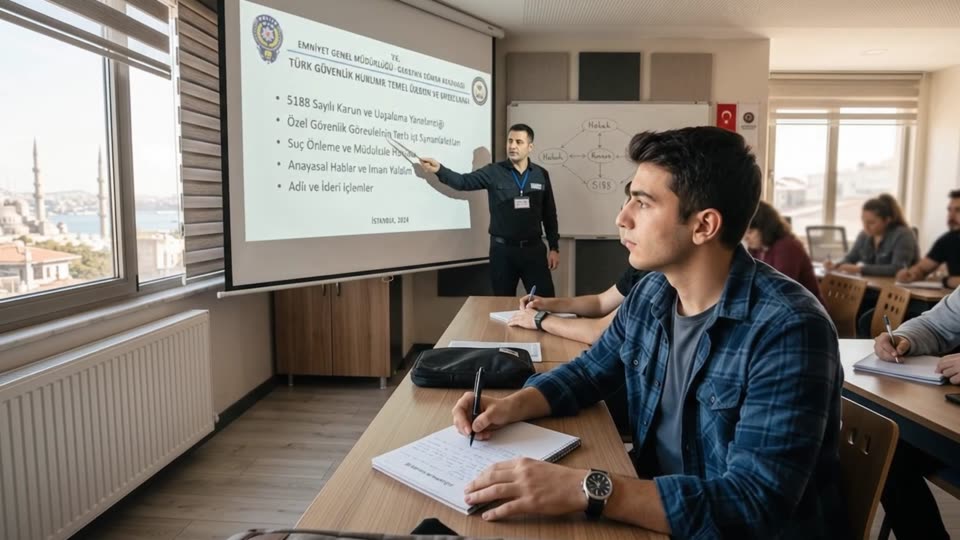Sınıfta özel güvenlik eğitimi alan kursiyer